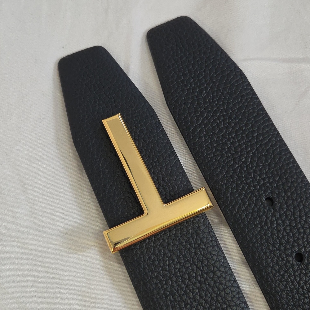 Tom Ford Black Leather Belt with Gold Accent 95cm